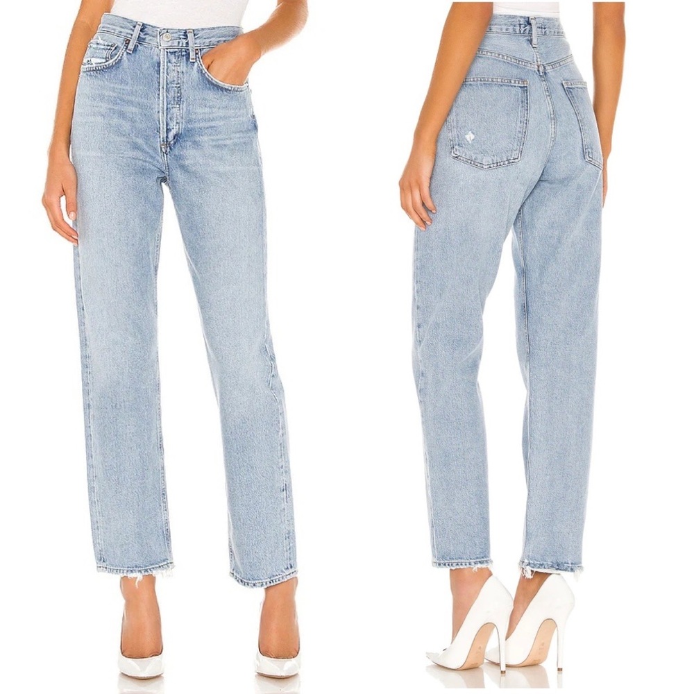 Agolde 90's Mid Rise Loose Fit Light Wash Straight Leg Jeans in Snapshot 23